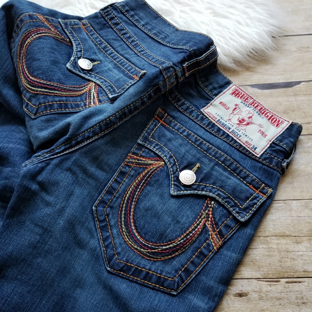 TRUE RELIGION DARK WASH RAINBOW RICKY JEANS USA